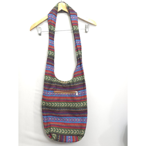 Embroidered Artisan Aztec Multicolor Crossbody Shoulder Bag Zip Boho Hippie - Picture 1 of 11